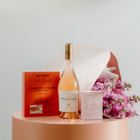 Seasonal Blooms + "The Caker" Cake Kit, Whispering Angel Rose & Love Loco Chocolate