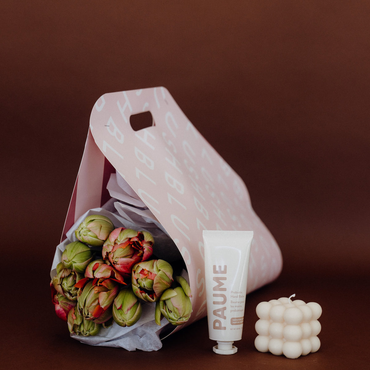 Seasonal Blooms Carrier, Bobble Candle and Paume Hand Cream